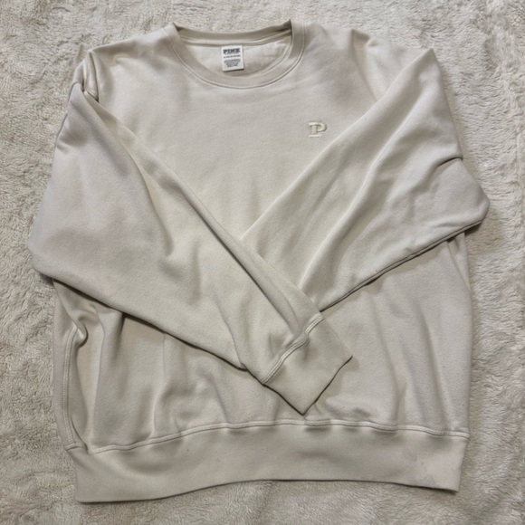PINK Victoria's Secret Tops - PINK Victoria's Secret Women’s Cream Colored Crewneck Sweater, Size XL